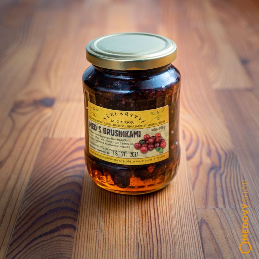 Med s brusinkami - Čistá hmotnost produktu: 490 g