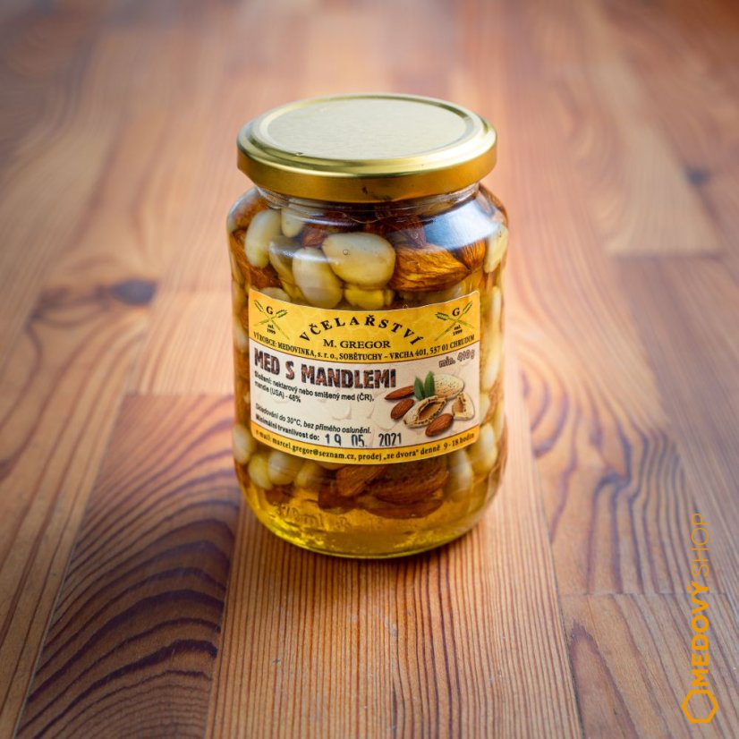 Med s mandlemi loupanými + neloupanými - Čistá hmotnost produktu: 230 g