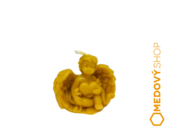 Svíčka ze včelího vosku - ANDÍLEK SEDÍCÍ SE SRDÍČKEM