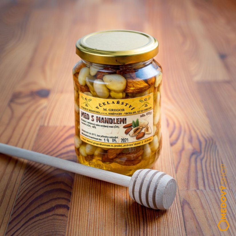 Med s mandlemi loupanými + neloupanými - Čistá hmotnost produktu: 230 g